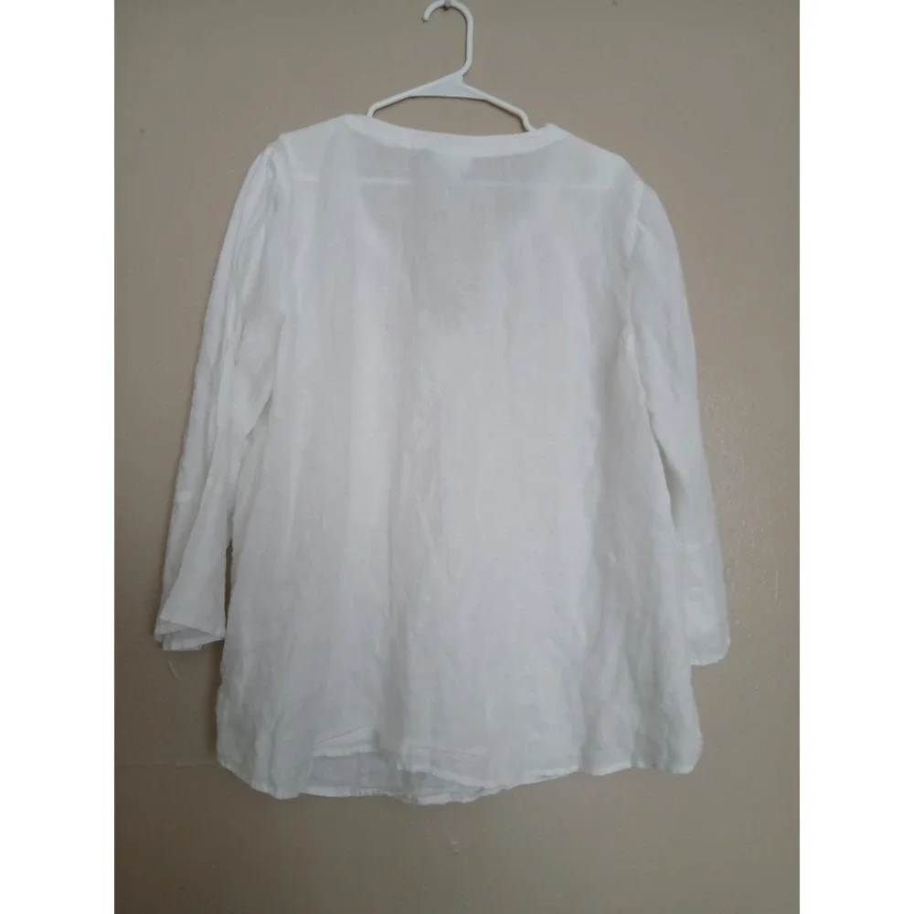 J Jill Top XL Love Linen Tunic Embroidered Cottage Hippie Peasant Boho Bohemian